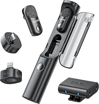 BOYA Magic 02 Microfone de Lapela Sem Fio para iPhone/Android/PC/Câmera, 4 em 1 Microfone, Redução de Ruído com AI, 48 kHz/24 bits, Controle por Aplicativo, Alcance de 100m(Suporte não Incluído)