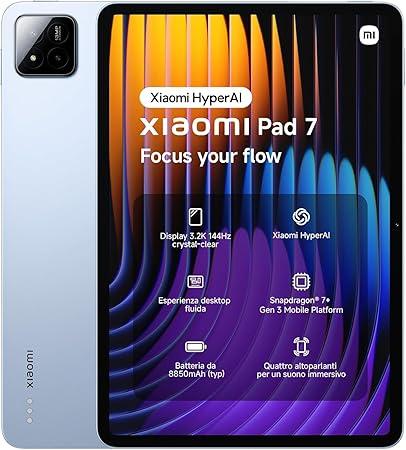 Xiaomi Pad 7 Tablet de 11,2" 3,2K (Snapdragon 7+ Gen 3, 8 GB RAM, 128 GB ROM, 4 altifalantes, WiFi 6E, bateria de 8850 mAh, carregador não incluído), azul (versão ES)