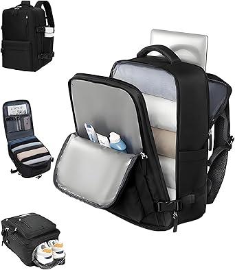 Mochila de Viagem Feminina Expansível 30-40L, Antifurto com Porta USB, Compartimento para Laptop 17.3", Aprovado como Bagagem de Mão, Leve 0.88kg, para Homens e Mulheres, Trabalho e Passeio