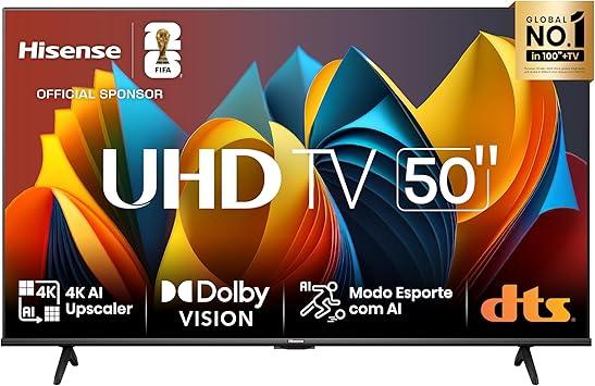 Hisense Smart TV UHD 4K DLED 50" Polegadas 50A6K com HDR10+ Dolby Vision Game Mode Controle por Voz Alexa Built-In AirPlay