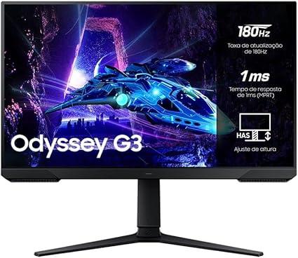 Monitor Gamer Samsung Odyssey G3", 27", 180Hz, 1ms,Ajuste de Altura,Freesync,DP,HDMI,FHD, preto