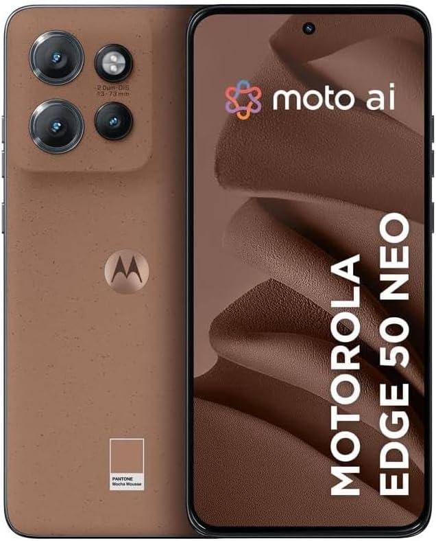 Smartphone Motorola Edge 50 Neo 5G - 256GB 16GB (8GB RAM+8GB Ram Boost) 50MP Sony Camera Moto AI Ultrarresistencia militar Mocha Mousse - Vegan Leather
