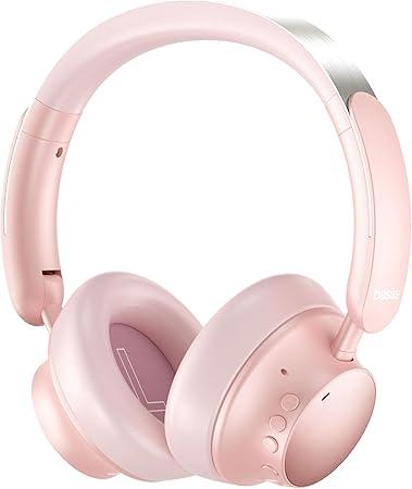 Basike Fones de Ouvido Bluetooth com Cancelamento de Ruído, Headphone ANC Adaptáveis, Conexão Dupla, Dobráveis, 50h de Reprodução (Rosa)
