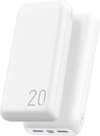 Power Bank 20000mAh Carregador Portátil, 2 USB-A (até 22.5W, PD) + 1 USB-C (até 20W, PD) + 1 Micro USB (até 18W), Carregamento Rápido, Proteção Inteligente, Compatível com Android e iOS – Branco