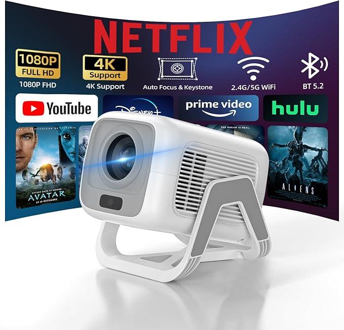 Bettdow Projetor 4k [Netflix-Licensed], Projetores Portatil 12000 Lumens Full Hd 1080p Compatível Com Android 13, HDR10+ Retroprojetor WiFi 6 BT 5.2, Keystone automático, Foco Automático