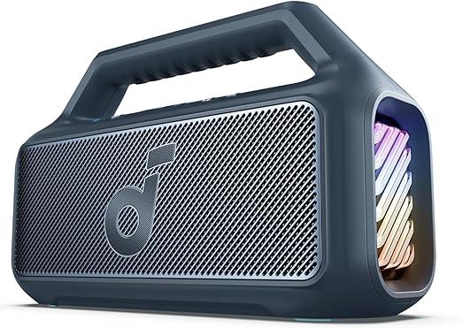 soundcore Boom 2 da Anker, alto-falante 80W, Subwoofer, BassUp 2.0, 24H, IPX7 à Prova d’Água, Flutuante, Luzes RGB, USB-C, Equalizador Personalizado, Bluetooth 5.3, Portátil para Camping e Praia