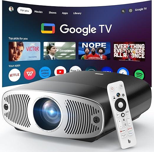 Bettdow Projetor 4k 3D 25000 Lumens Full Hd 1080p Compatível Com Android 9.0(AOSP)+Google TV, Suporte ao escritório WPS, Netflix oficialmente licenciado, Retroprojetor Portatil 850 ANSI WiFi 6 BT 5.0