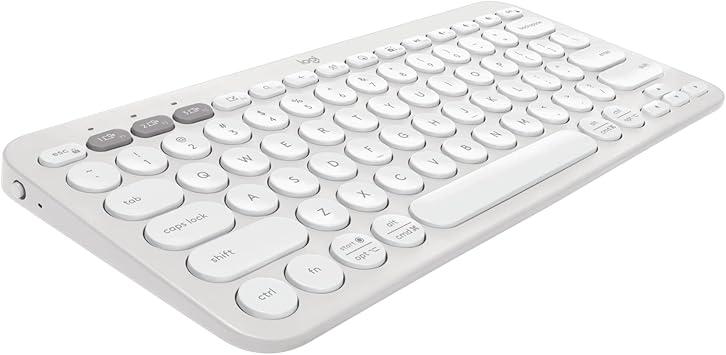 Teclado sem fio Logitech Pebble Keys 2 K380s com Conexão Bluetooth Easy-Switch e Pilha Inclusa - Compatível com PC, Mac, Chrome OS, Android, iOS e Apple TV, Layout US - Branco