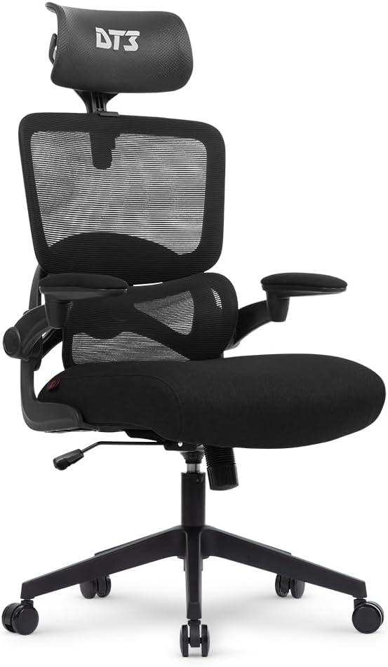 Cadeira Gamer DT3 GTL, ergonomica revestimento tecido Max2Weave™ + Mesh DT3 Vintex-Y™, apoio cabeça 2D, Braço retrátil ate 90º+rotação de até 180°, suporta até 110kg e altura máx. de 1,80m (Black)