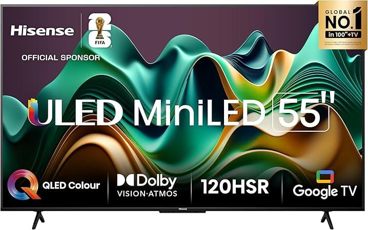 Hisense Smart TV UHD 4K Mini LED 55" Polegadas 55U6N Google TV, Processador com AI, HDR10+, Dolby Atmos, Sports Mode, Game Mode Plus e Compatível com Alexa