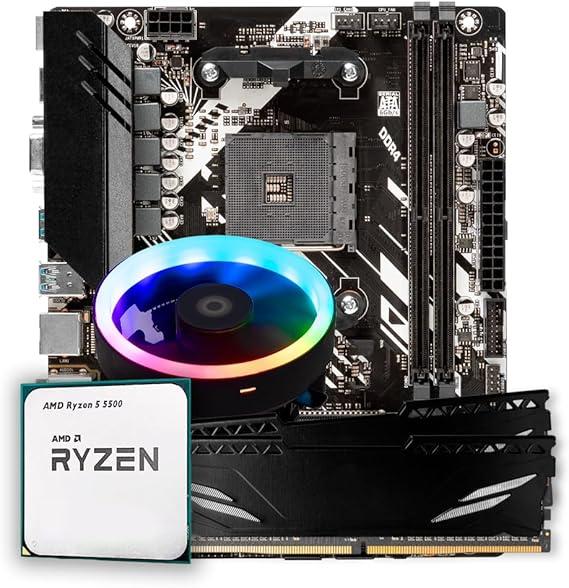 Kit Upgrade Gamer AMD Ryzen 5 5500 + Placa-Mãe B450M + Memória RAM 16GB DDR4 + Cooler