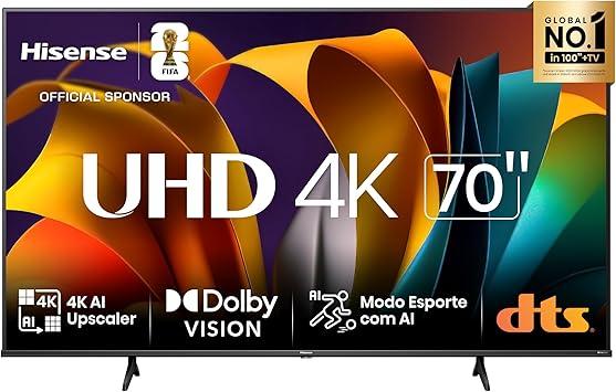 Hisense Smart TV UHD 4K DLED 70" Polegadas 70A6N com HDR10+ Dolby Vision Game Mode Controle por Voz Alexa Built-In AirPlay