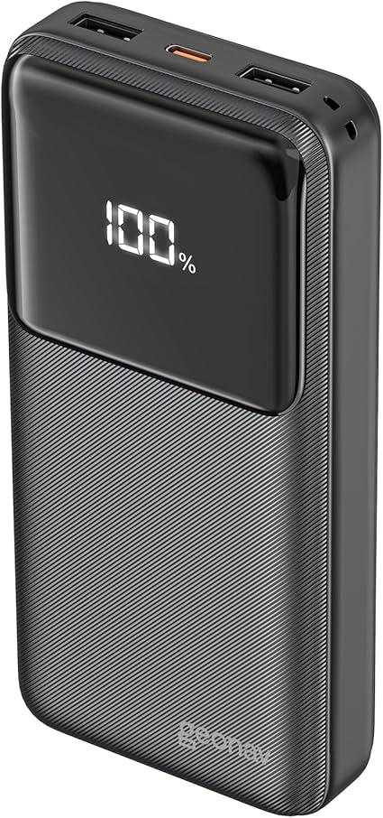 Geonav Power Bank, Carregador Portátil Universal 20.000mAh, Carga rápida, 2 saídas USB-A (até 18W quick charge) e 1 USB-C (até 20W Power Delivery), Led Indicador de Bateria, PB20K20W1PBK, Preto
