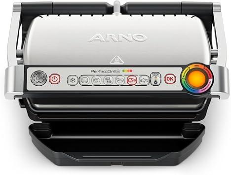 Grill Elétrico Arno Perfect Grill GP01, Inox, com 6 Programas, Função Descongelar e Medição Automática de Espessura, Antiaderente e Fácil de Limpar, 1830W, 110V