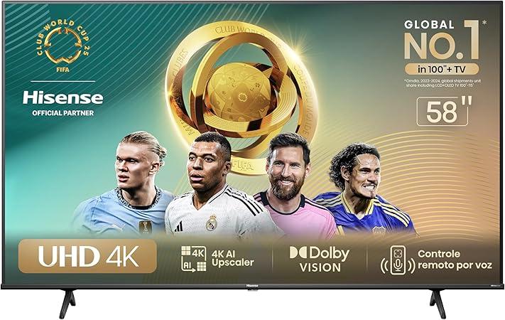 Hisense Smart TV UHD 4K DLED 58" Polegadas 58A6K com HDR10+ Dolby Vision Game Mode Controle por Voz Alexa Built-In AirPlay