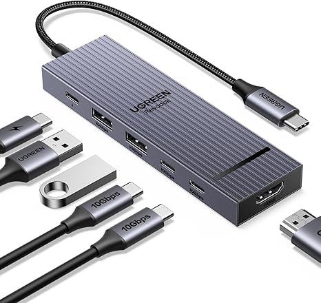 UGREEN Revodok Pro Hub USB C 6 em 1, Adaptador Hub com 4 USB C & A 3.2 de 10Gbps, 4K 60Hz HDMI, 100W PD, Type C Dock Compatíveis com MacBook Pro/Air, iPad Pro, Thinkpad Rog Ally