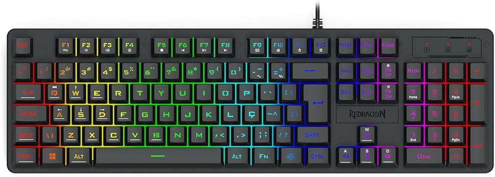 Teclado Membrana Gamer Redragon Netherbane Iluminação Rainbow Preto ABNT2 K521-R PT