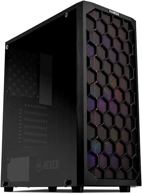 Gabinete Gamer Mancer Hexer | Rainbow | Mid-Tower | Lateral de Vidro | Com 3 Fans | Preto | MCR-HEX-RB01